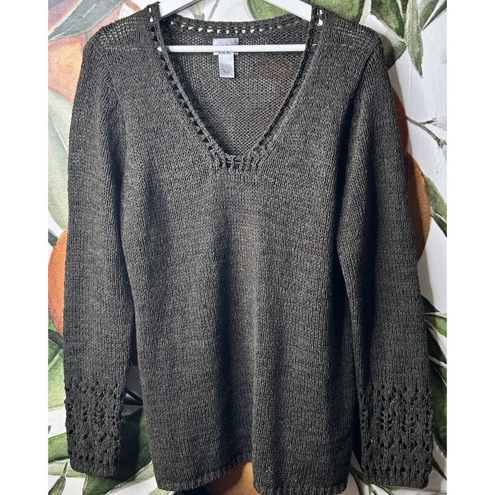 Chicos Size 2 Large Brown Knit Long Sleeve Pullover Sweater Casual